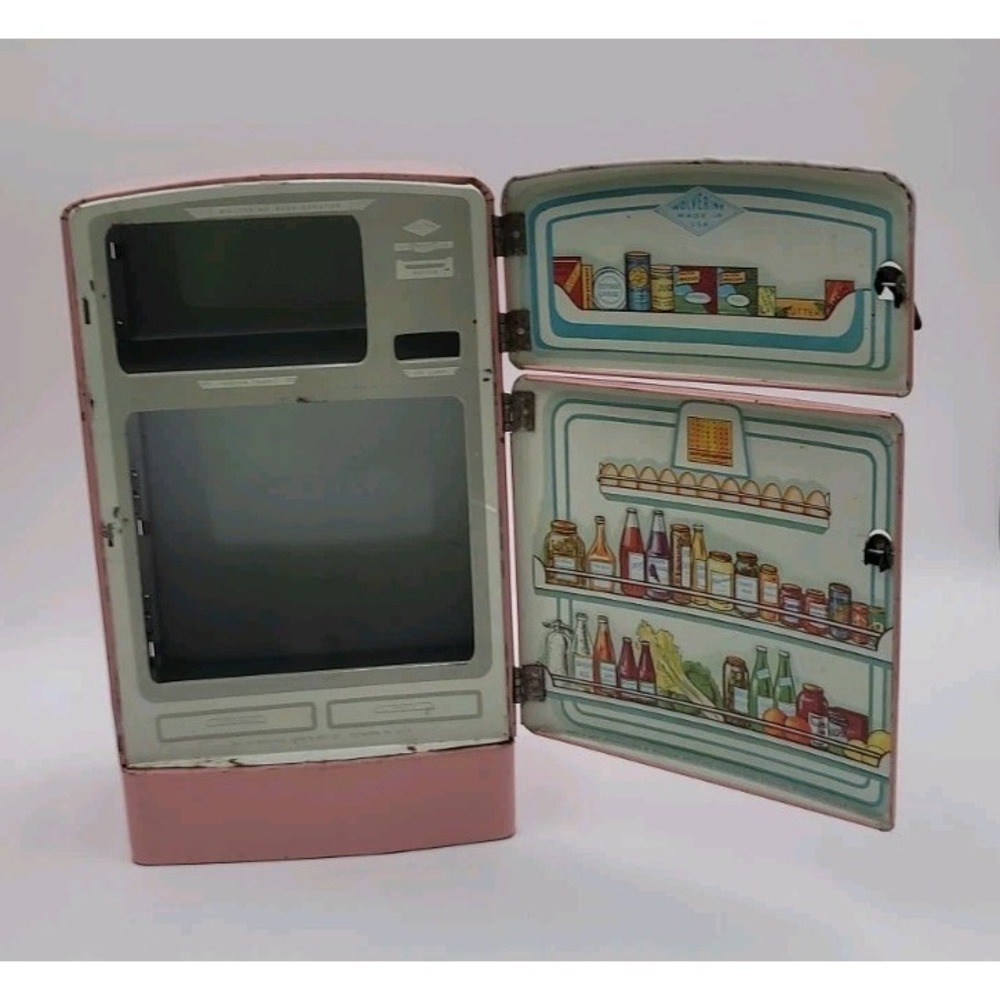 VTG‎ Wolverine Pink Tin Metal Toy Child's Play Playset Kitchen Refrigerator